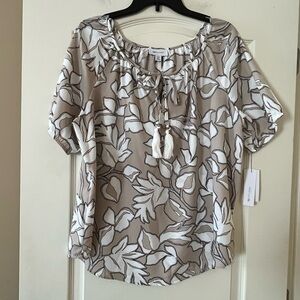 AB Studio Gray & White Floral Print Women's Blouse Size 1X